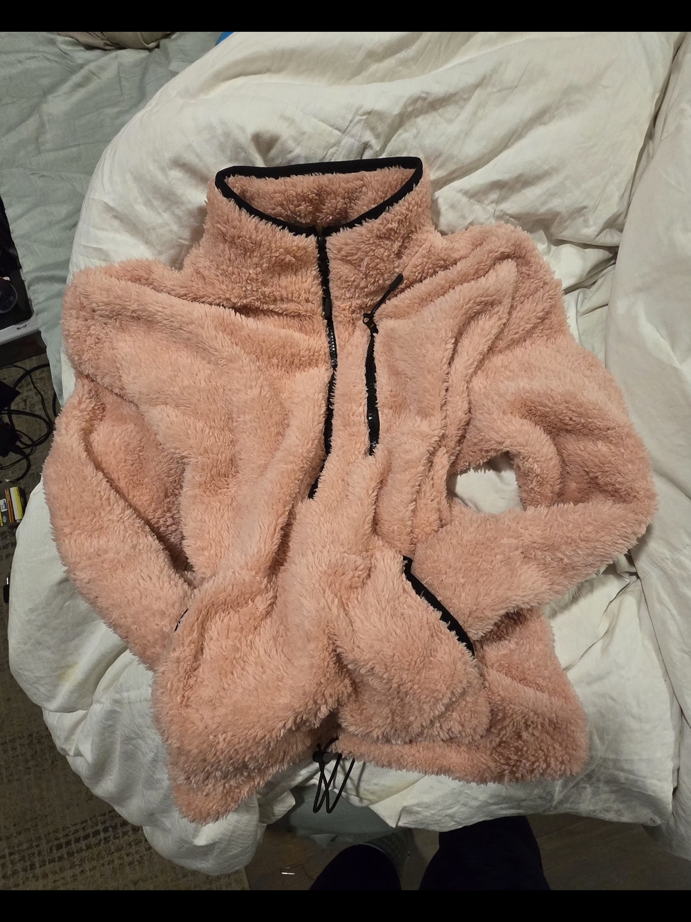 No Boundaries Pink Sherpa Pullover with Black Trim